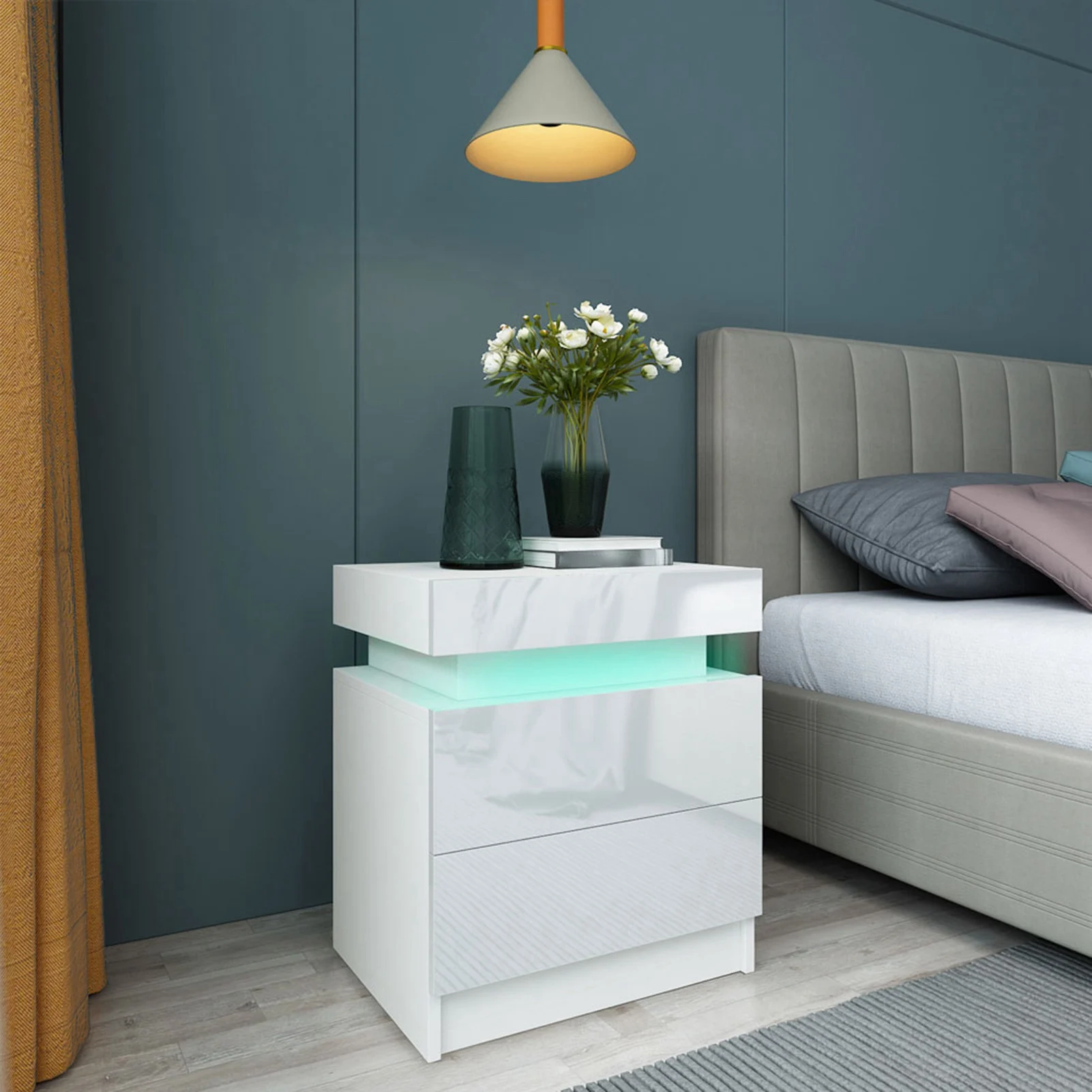 Bedside Table Large Capacity RGB Light Storage Nightstand Cabinet with 2 Drawers for Bedroom Nightstand Bedroom LED Nightstand