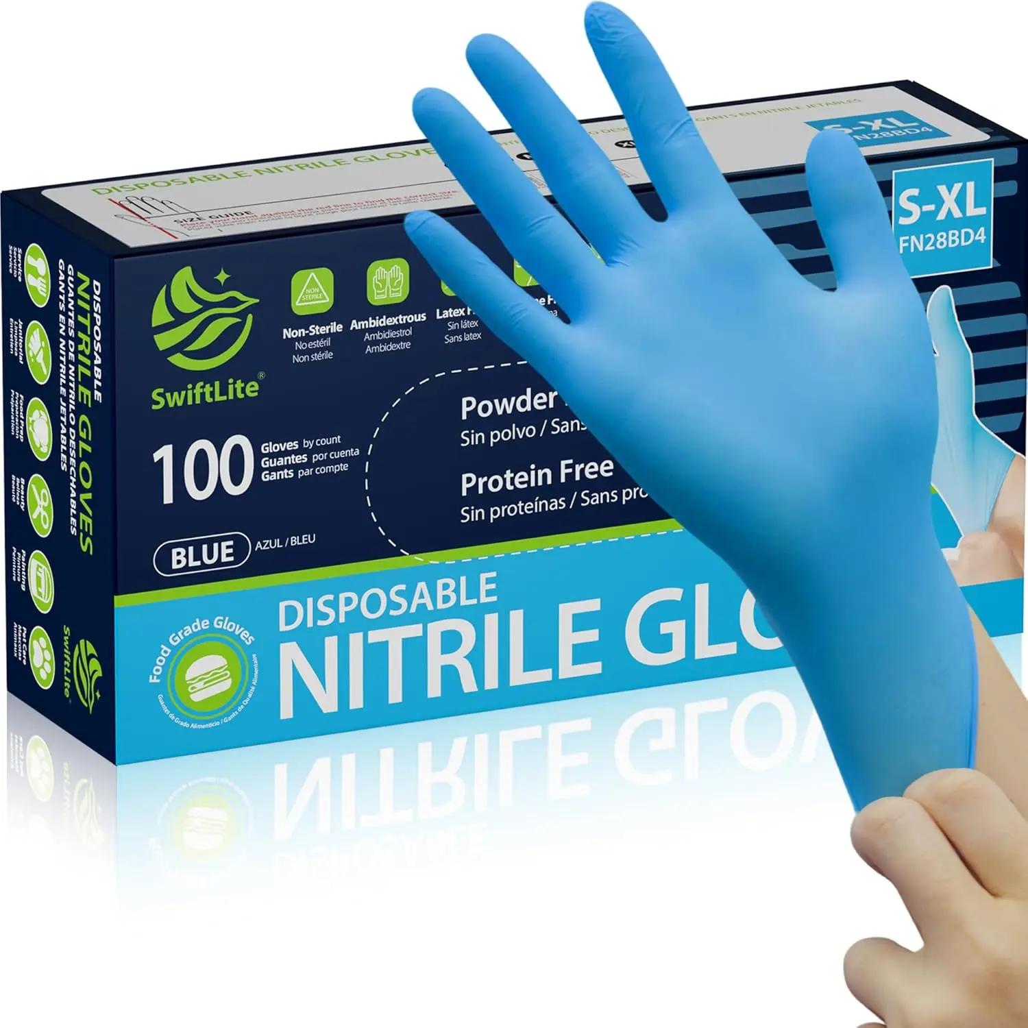 

Disposable Nitrile Gloves, Food Safe, Latex Free, Blue, Powder Free for Cooking & Cleaning