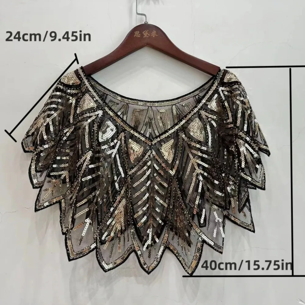 6 Colors Summer V-Neck Beading Elegant Shawl Wrap Black Lace Women Short Cape Sequined Sparking Jacket