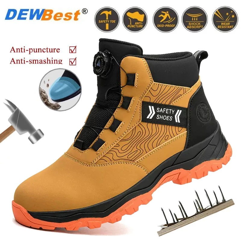 New Model Steel-Toe, Impact-Resistant, Puncture-Resistant, Rotating Buckle, Lace-Free, Waterproof, and Slip-Resistant Work Shoes