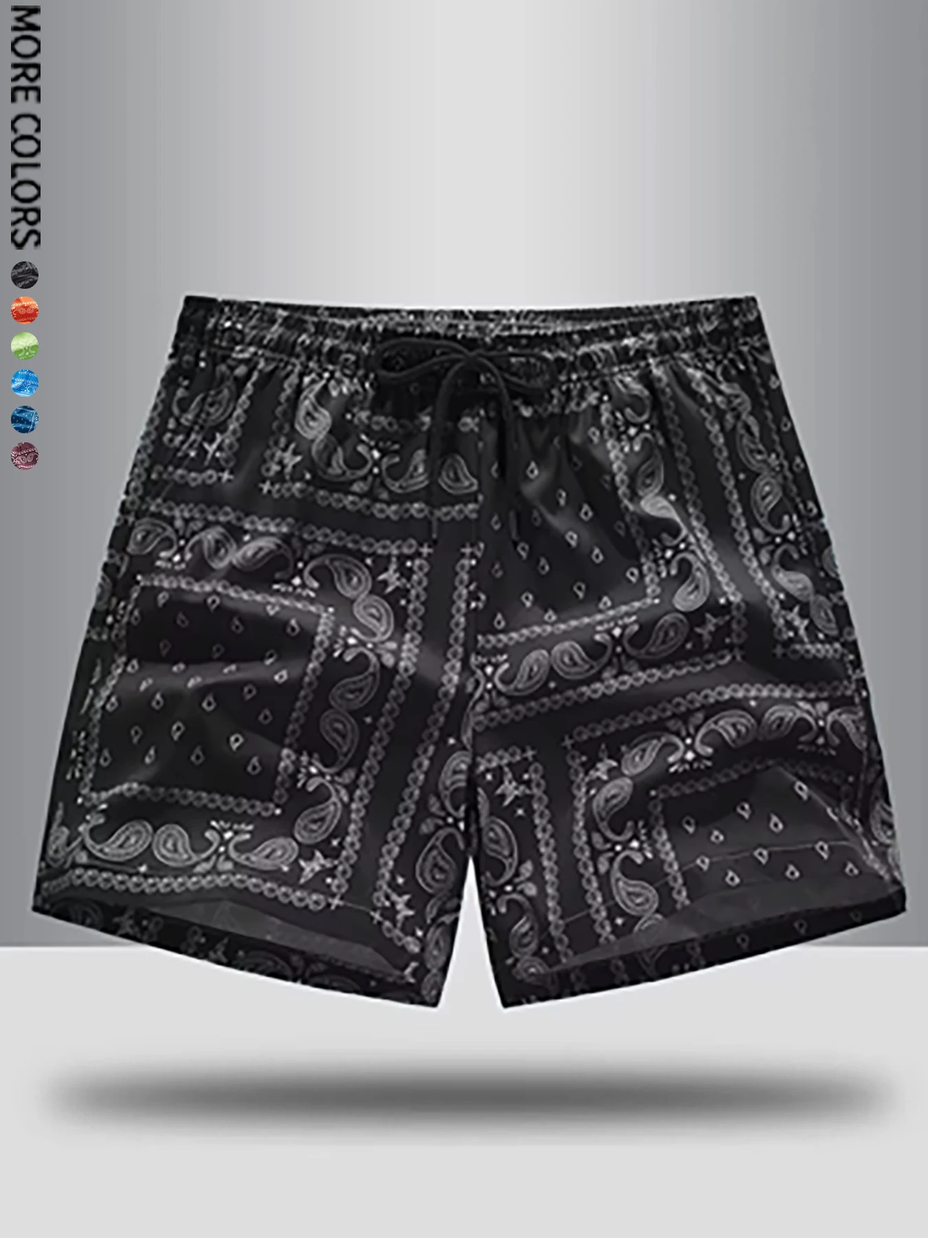 Men's Paisley Cashew Flower Print Shorts with Drawstring and Stretch Waistband, Quick-Drying and Breathable, Hawaiian Surf Short