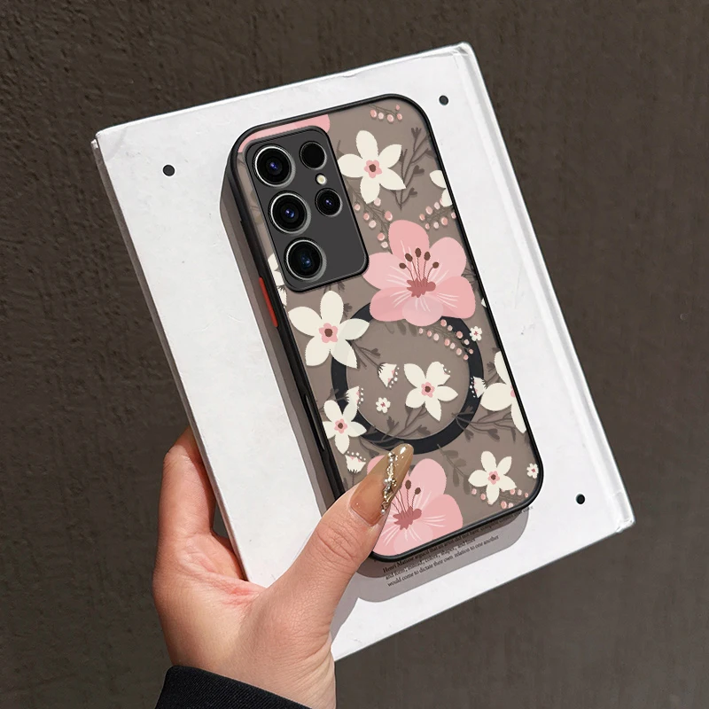 حافظة هاتف غير لامعة لهاتف سامسونج جالاكسي S25 S24 S23 S22 Ultra S23 FE Plus S20 زهرة لغطاء شحن لاسلكي مغناطيسي Magsafe