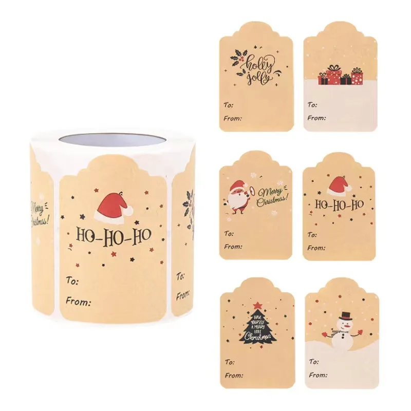 

300pcs Christmas Self Adhesive Gift Tag Santa Claus Snowman Xmas Kraft Paper Name Tags Labels for Christmas Decoration 2024