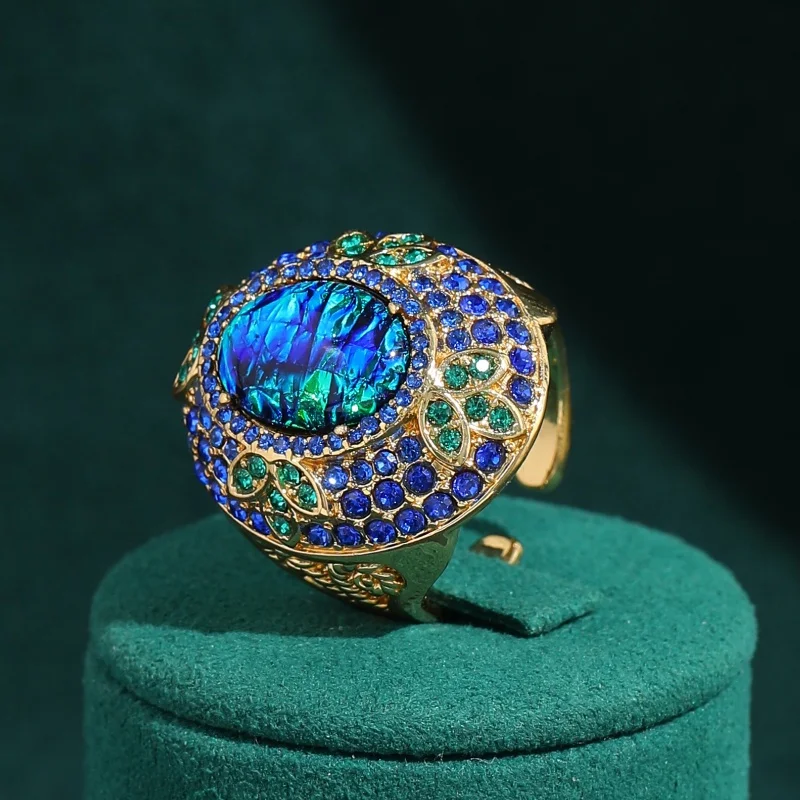 

Vintage Blue Oval Rhinestone Opal Ring 18k Gold Plated For Woman Party Wedding Accessories Luxury Quality Jewelry Designers 2026