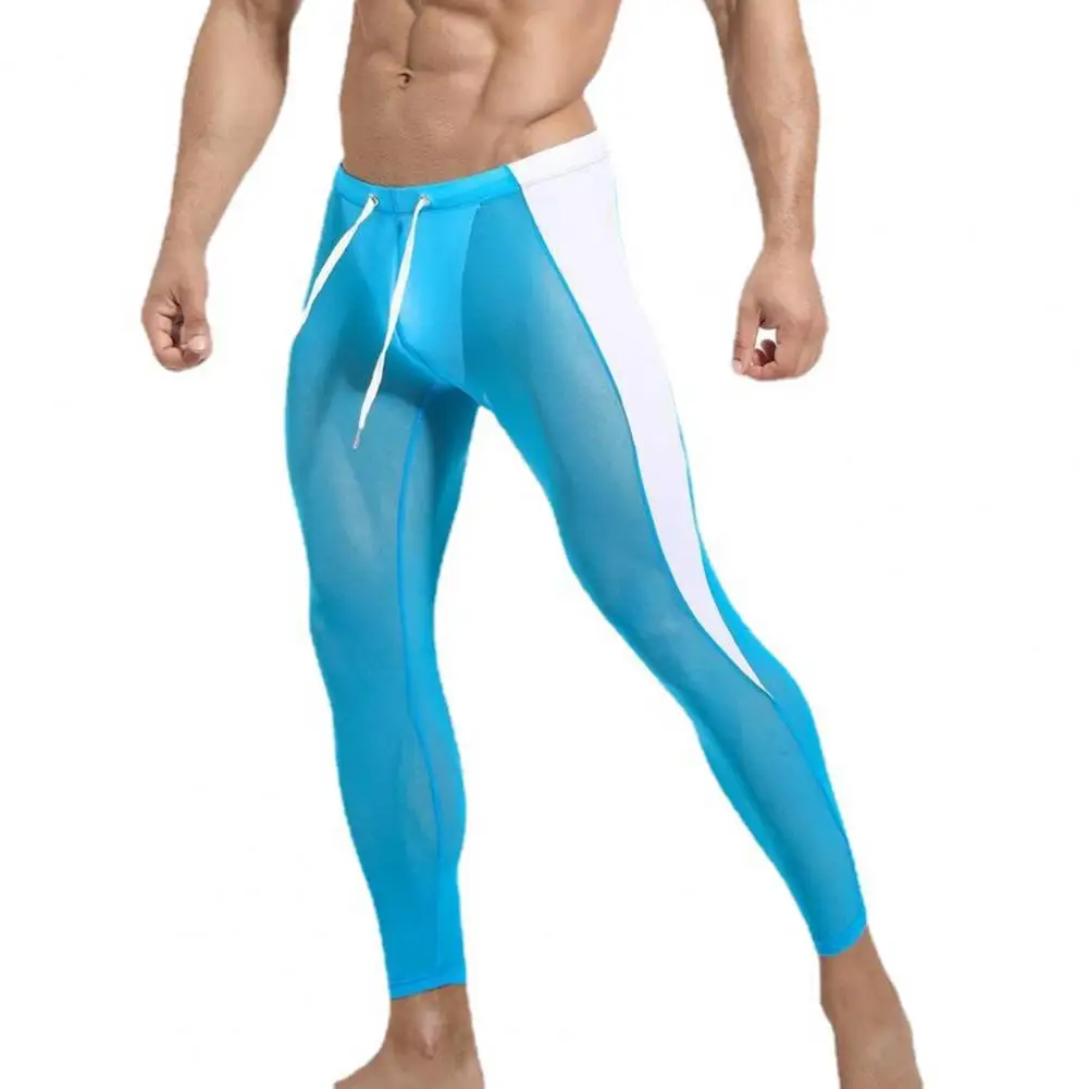 Slim Fit Athletic Leggings Breathable Mesh Sports Pants with Drawstring Waist for Cycling Fitness Training Ultra-thin Soft