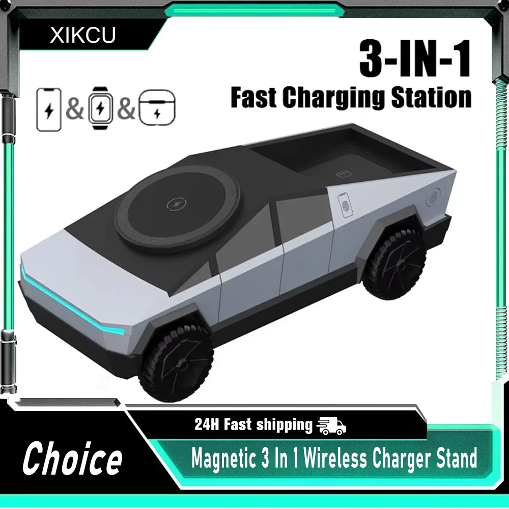 

Magnetic 3 In 1 Wireless Charger Car Phone Stand For Magsafe iPhone 16 15 14 Apple Watch 10~2 SE AirPods Pro for Gaming Charger