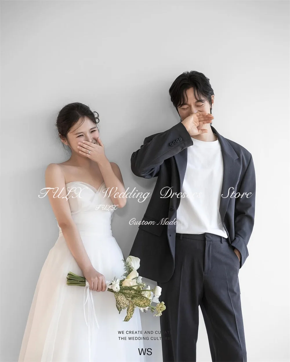 TULX Simple Organza Wedding Photo Shoot Dress Sweetheart Sleeveless Korea Bridal Gowns Floor Length Corset 웨딩드레스 Customized