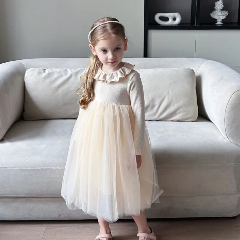 Baby Girl Princess Ruffled Collar Xmas Dress Long Sleeve Infant Toddle Child Tulle Vestido Birthday Party Baby Clothes 18M-12Y