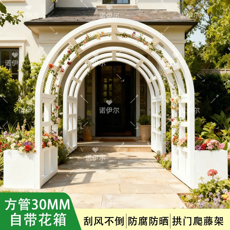 Wrought iron flower box, European-style arch flower trellis, climbing vine rack, park, villa, garden, courtyard, outdoor plants