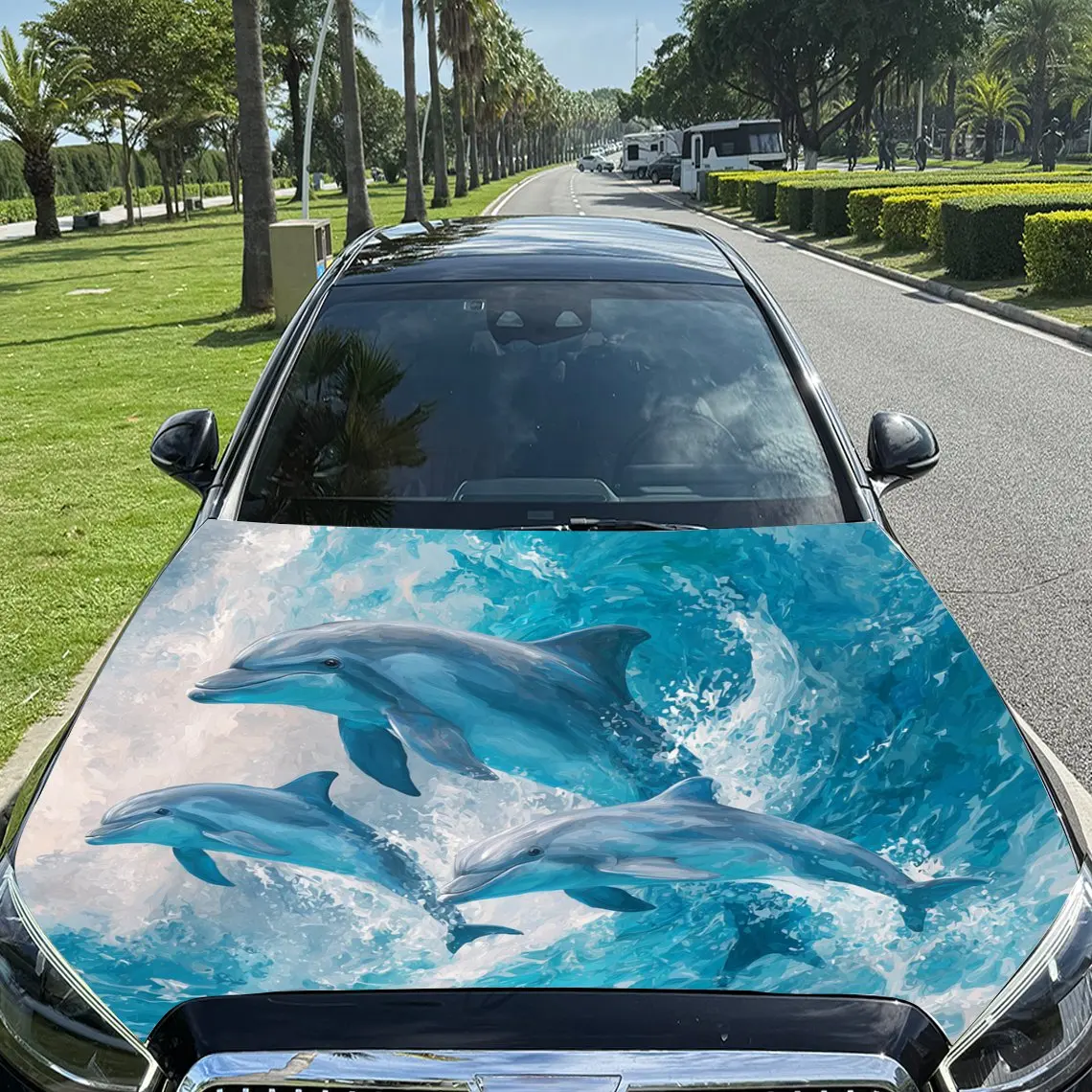 

Cheerful Leaping Dolphin Print car hood stickers, waterproof self-adhesive, scratch resistant, easy to stick, durable car PVC st