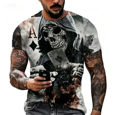 STYLISH MEN S 3D GOTHIC SKULL T SHIRT BLACK CREW NECK SHORT SLEEVE STREET STYLE HALLOWEEN EYE CATCHING CASUAL TOP KIDS