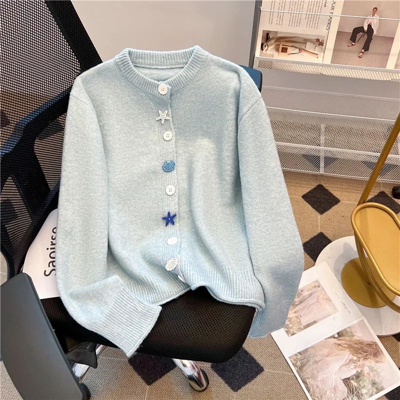 

Soft Cream Knitted Open Cardigan Women's Fashion Autumn Winter New Style Versatile Button Sweater Korean Loose Fit Thickened ...