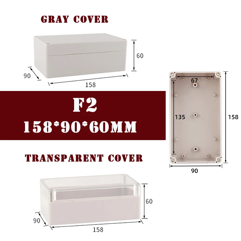 

F type waterproof junction box, size 158*90*60mm, made of ABS material, IP67 waterproof rating
