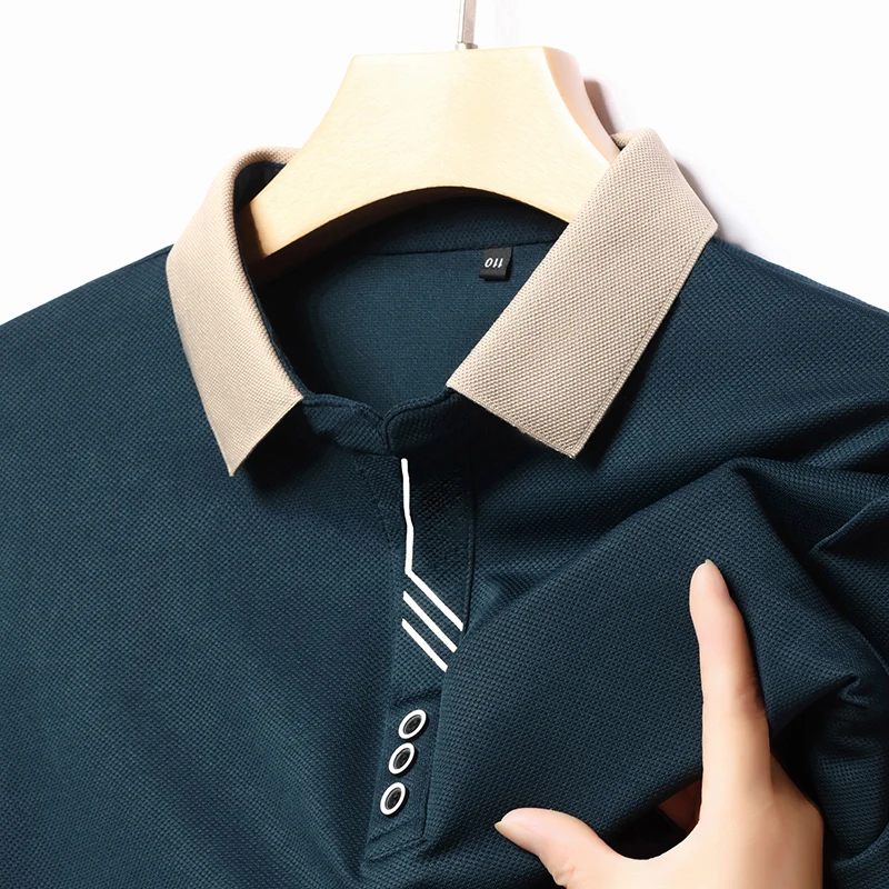 

Design High-end Men's Polo Shirt Lapel Button Solid Color Long-sleeve T-shirt Autumn New Business Fashion Classic Men's Clothing