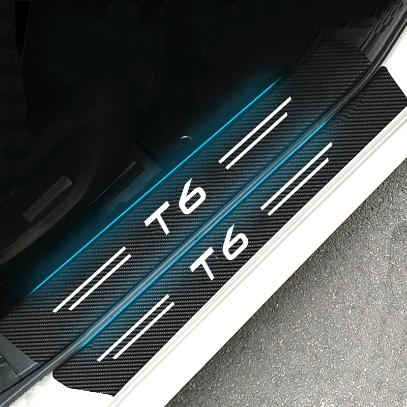 Carbon Fiber for Volvo T6 Logo Car Interior Door Threshold Stickers Protective Film Pedal Guards Trunk Sill Scuff Plate Decals