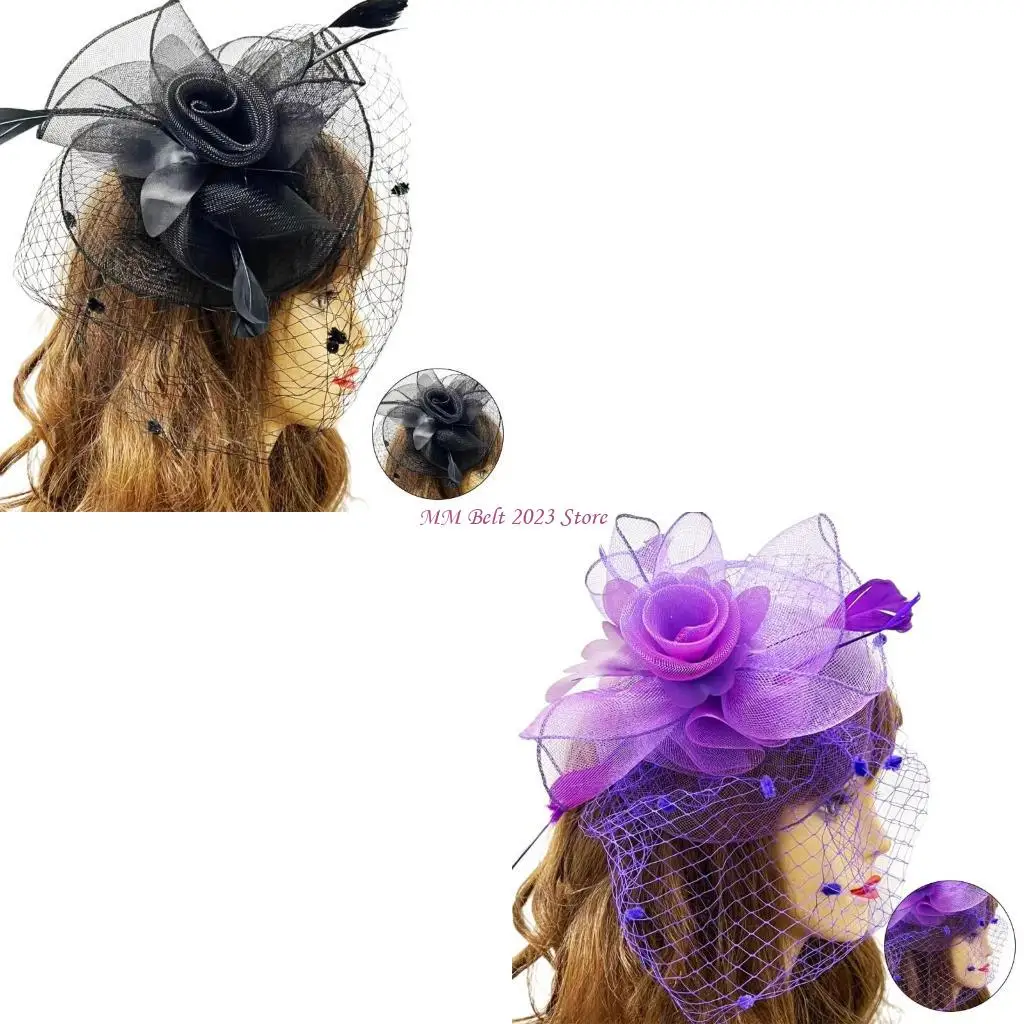 

49ME Flower Fascinator Hat Hair Clip for Cocktails Party Women Fascinator Hair Pin Church Headpiece Theme Party Costume Hat