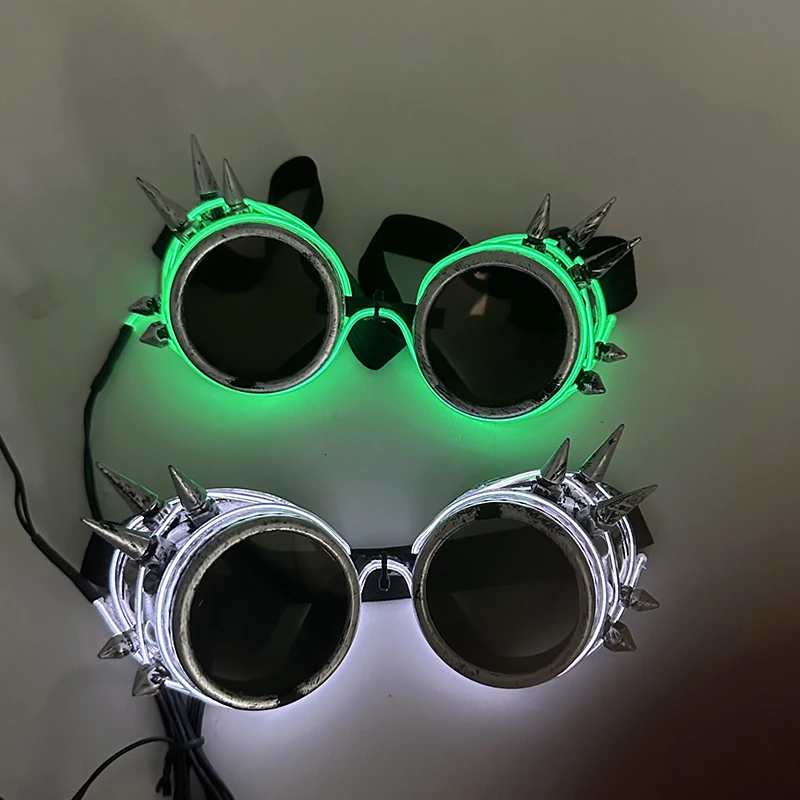 Glowing Neon Gothic Glasses For Halloween LED Light Up Steampunk Glasses Men Women Party Supplies Neon Glasses With Nail Props