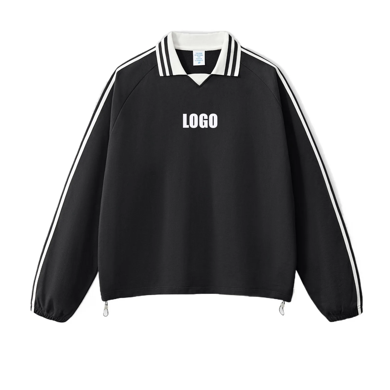 

Custom LOGO men's American striped 100% cotton sweater 380G college style contrasting color lapel couple commuter sweater
