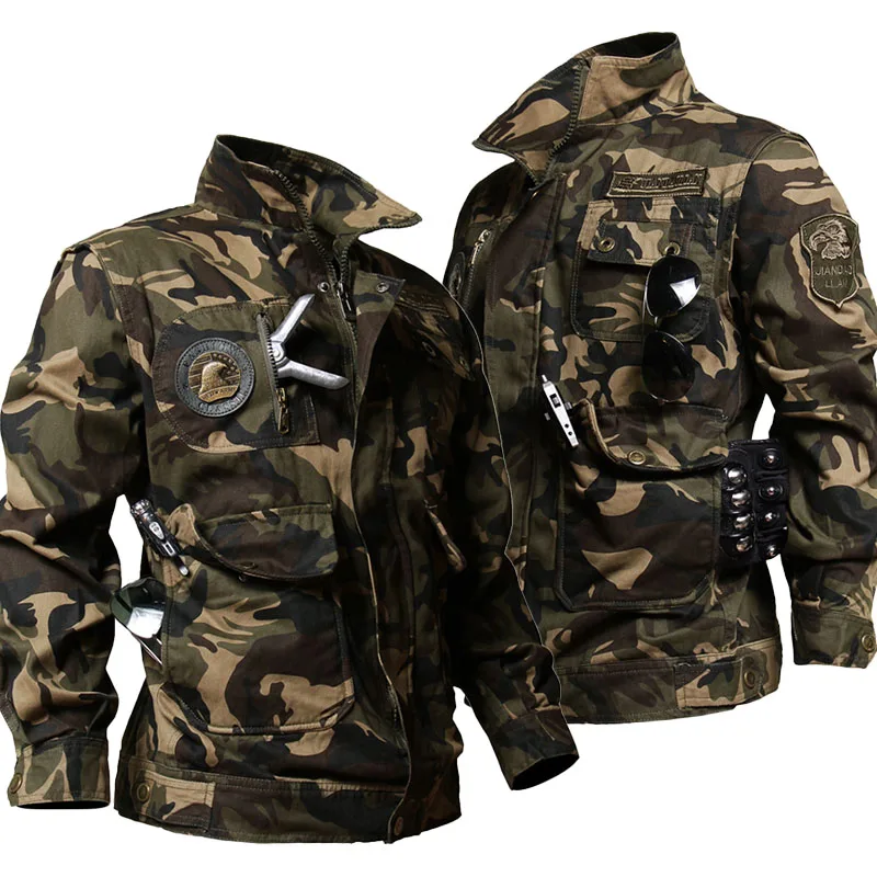 Outdoor Camo Sets Men Wear-resistant Ripstop Jackets+Multi-pocket Straight Pants 2 Pcs Suits Spring Autumn Training Set