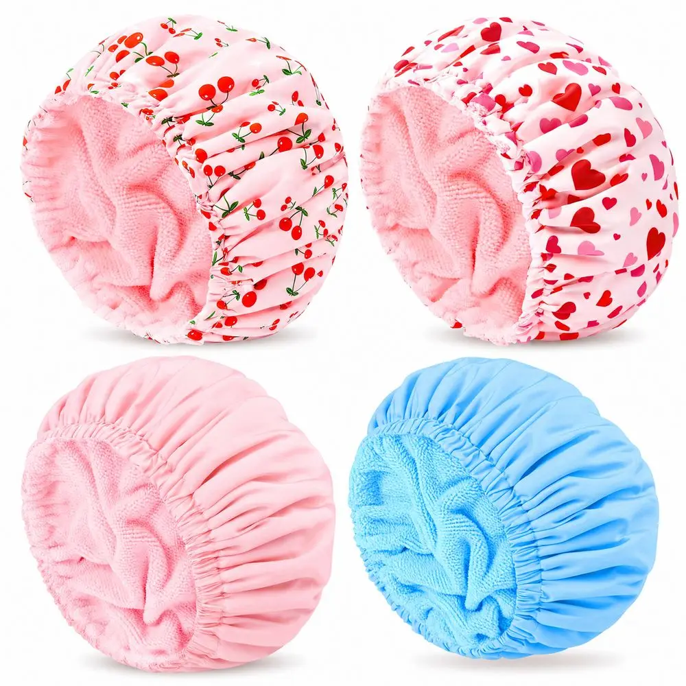 Soft Shower Cap Absorbent Terry Lining Water Resistant Bathing Cap Elastic Band Smooth Outer Layer Shower Hair Towel Home Use