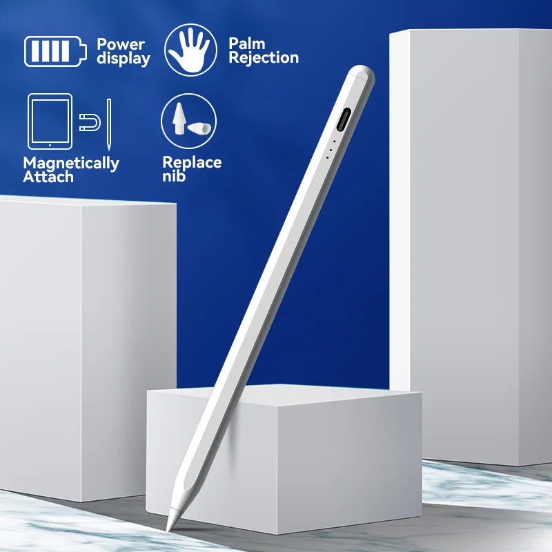 

Capacitive Bluetooth Stylus Pen for 2018-2022 Apple iPad Pro Air Mini Touch Pencil with Power Display Palm Rejection Tilt Sensor