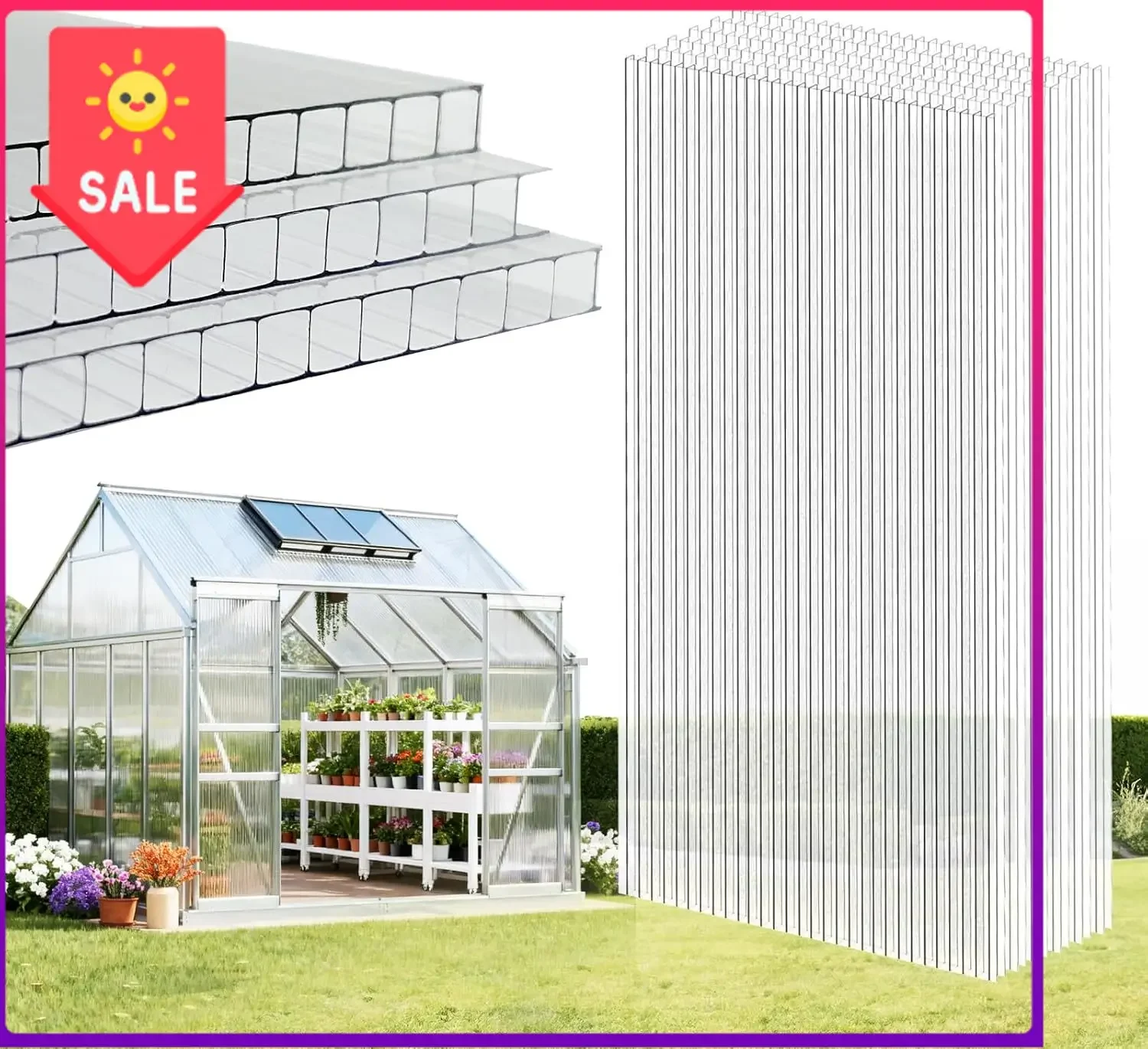 USA Stock 6 Pcs Greenhouse Panel, 8'FT x 4'FT x 0.24