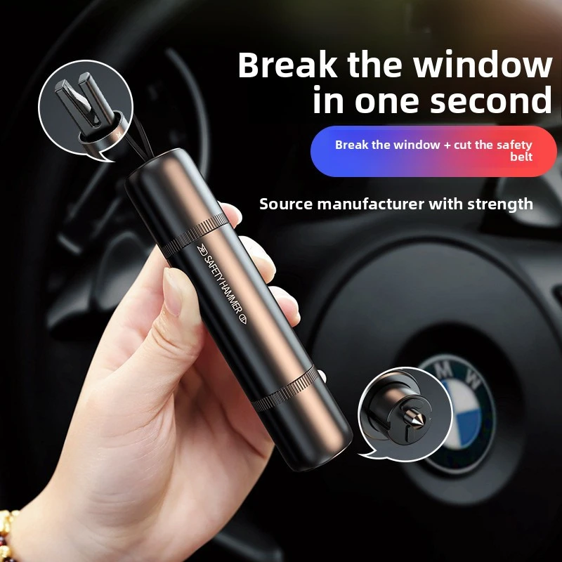 2-in-1 Car Safety Hammer Emergency Window Breaker Seat Belt Cutter Escape Rescue Tool Compact Glass Shatter Device Car Accessory