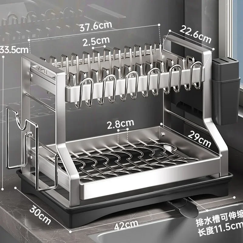

Kitchen Organizer 2 Tier Dish Drying Rack Utensils Storage Rack Bowls Knife Fork Pot Holder Countertop Dinnerware Drainboard