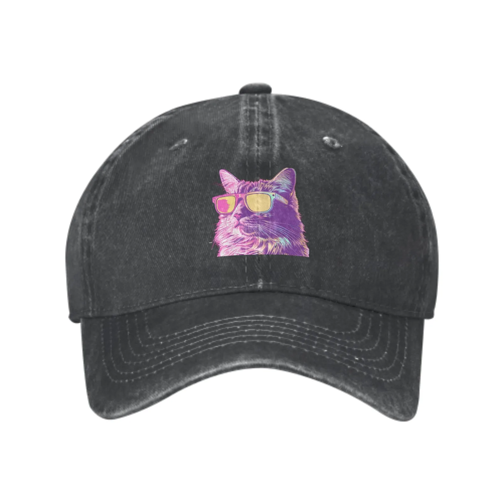 Vapor Wave Cat Logo Fashion Baseball Cap Adult Denim Sunshade Hat Pure Cotton Unisex Adjustable Breathable For Outdoor Fishing