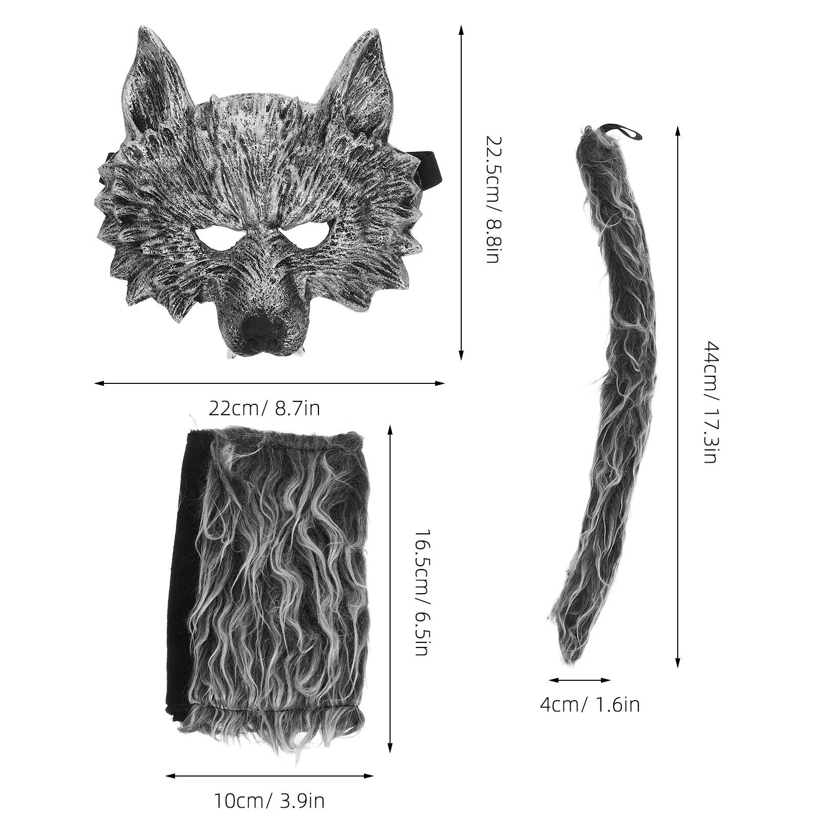 1 conjunto de fantasia de lobo, kit de cosplay elegante, fantasia de halloween, máscara completa de lobo, luvas de cauda, adereço, máscara decorativa