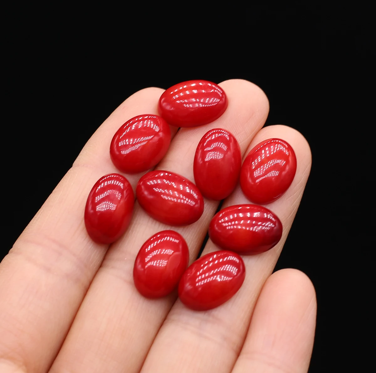 Natural Stone Red Coral Beads Elliptical Cabochon Loose Beads for Jewelry Making DIY Charms  Ring Pendant Accessories Gift