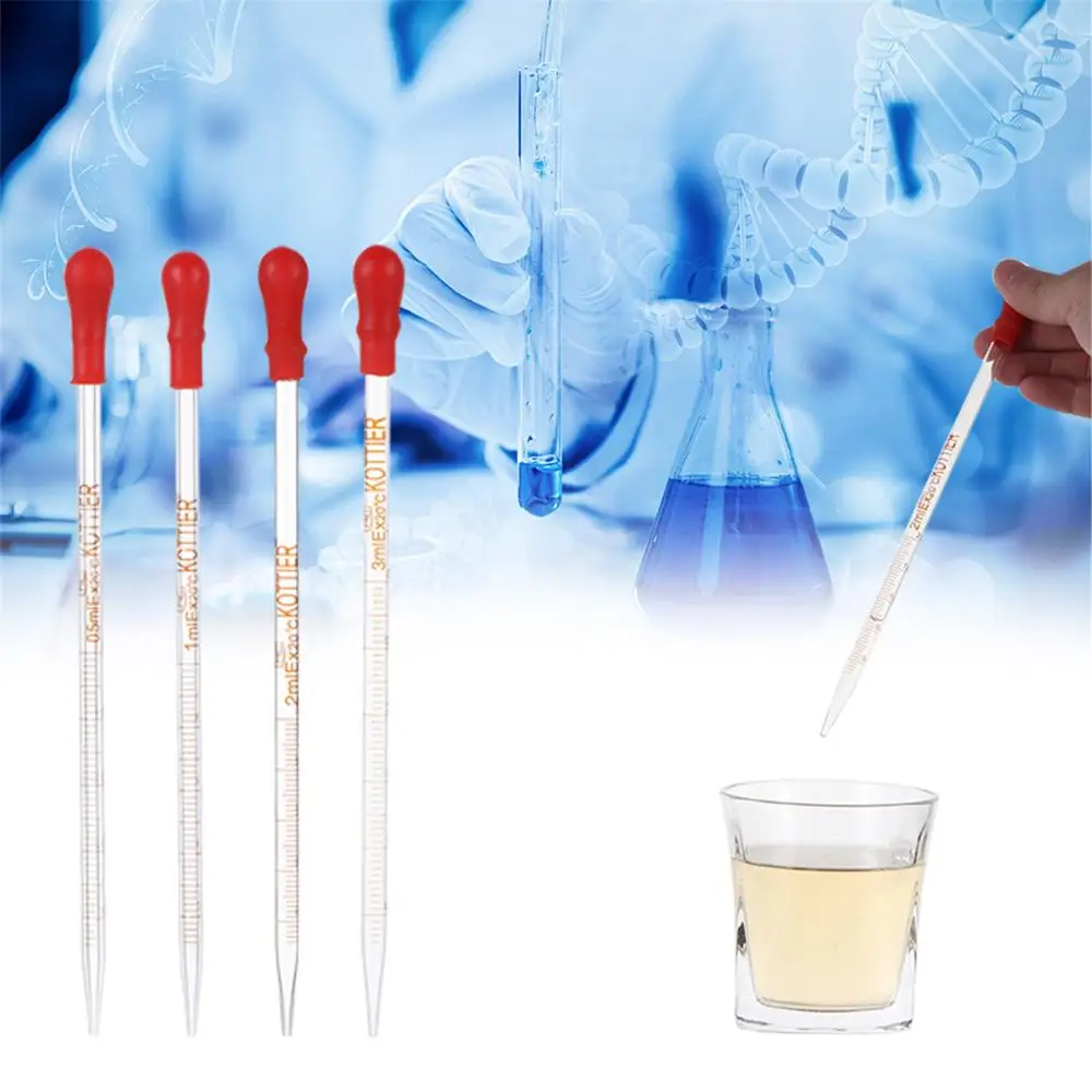 1/5pcs Rubber Head Glass Dropper Glass Pipette Lab Chemistry Dropper Pipet With Scale Line Red&Transparent