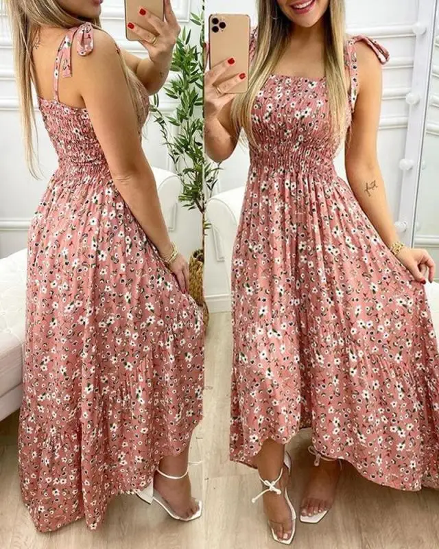 2024 Summer Fashion Sexy Sleeveless Slip Dresses for Women Leopard Pleat Sundress Casual Backless Long Skirt Vestidos Para Mujer