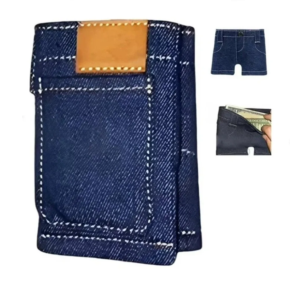 

Keys Storage Retro Mini Jeans Shaped Wallet Compact Size Bifold Pocket Pants Card Holder Slim Portable Foldable Change Bag Keys