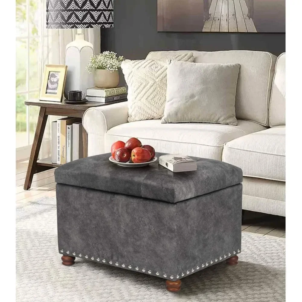 

24" Rectangle Lift Top Storage Ottoman Bench, Velvet Tufted Foot Rest Stool With Nailhead Trim,furniture，ottoman