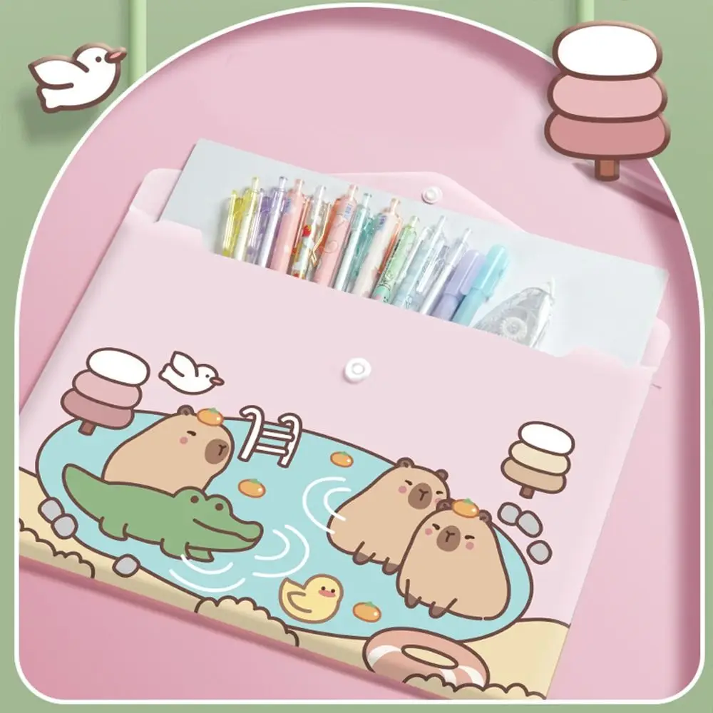 5 sztuk Kawaii o dużej pojemności teczki A4 torba do przechowywania torba wodoodporny organizer na dokumenty A4 klamra Cartoon teczka na dokumenty archiwa