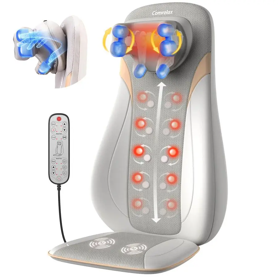 

Neck amp Back Massager with Heat, 3D Unique V Neck Roller, Deep Tissue Kneading Massage Chair Pad for Neck, Back amp Shoulders,