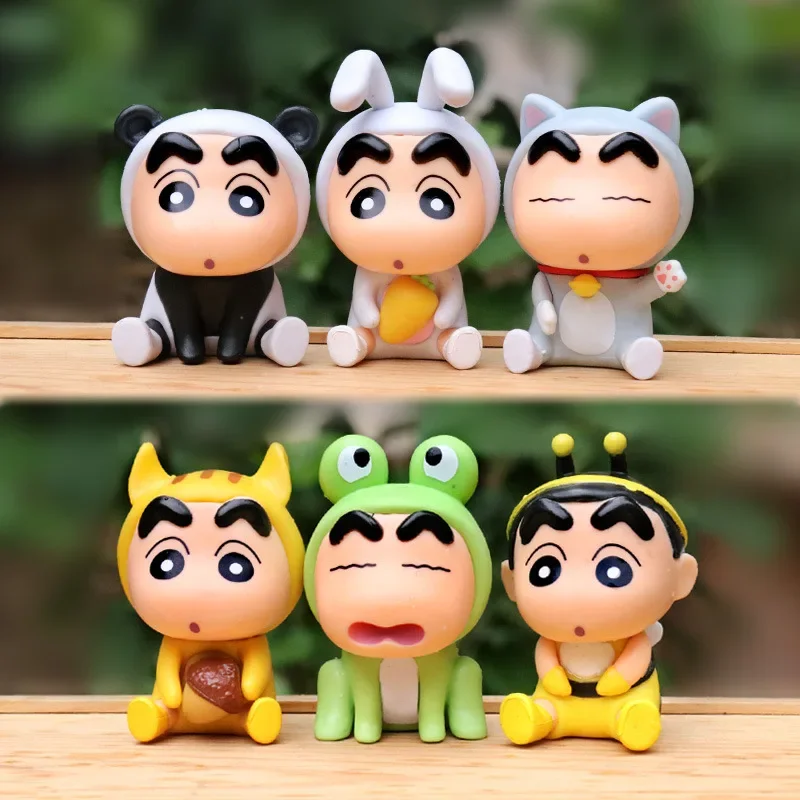 6pcs/set Anime Crayon ShinChan Figures 6cm Nohara Shinnosuke Action Figure Animal Series PVC Model Desktop Ornaments Kids Gifts