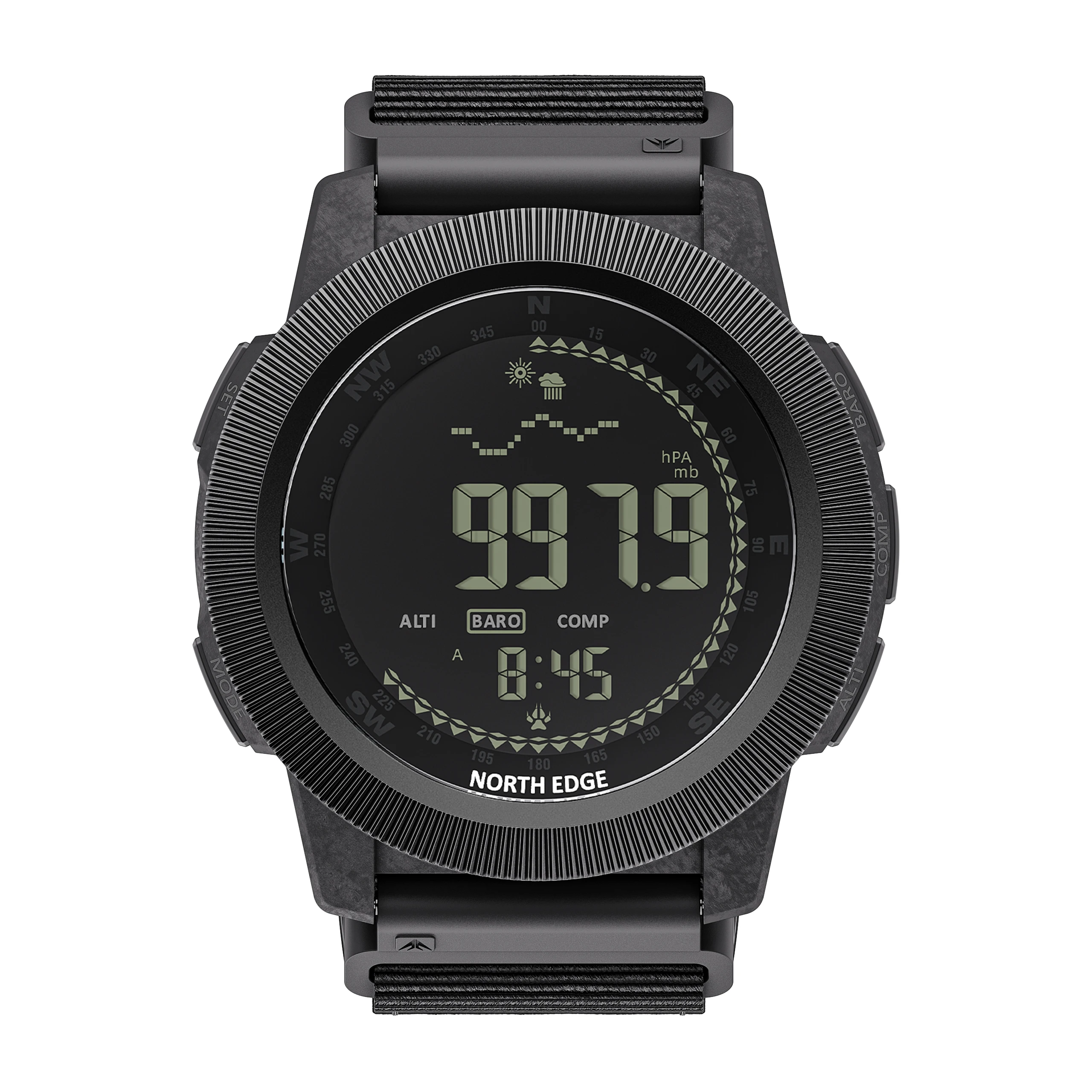North Edge Men Electronic High Pressure Compass Carbon Fiber Case Waterproof Swimming Outdoor Sports Pedometer Wristwatch