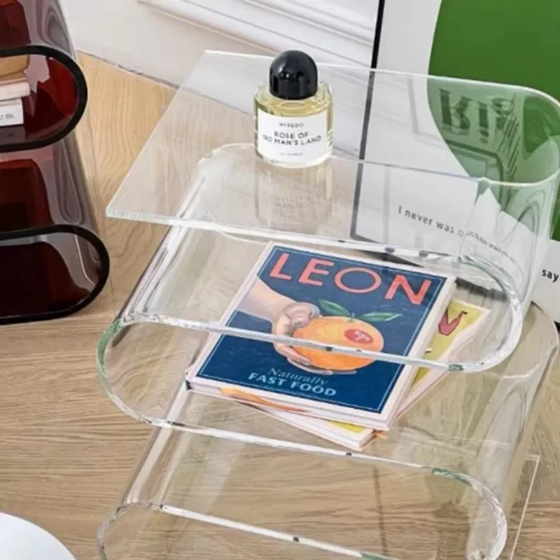 Transparent Acrylic Bookshelf Nordic Side Table for Living Room Modern Home Decor and Magazine Rack in Stylish Design