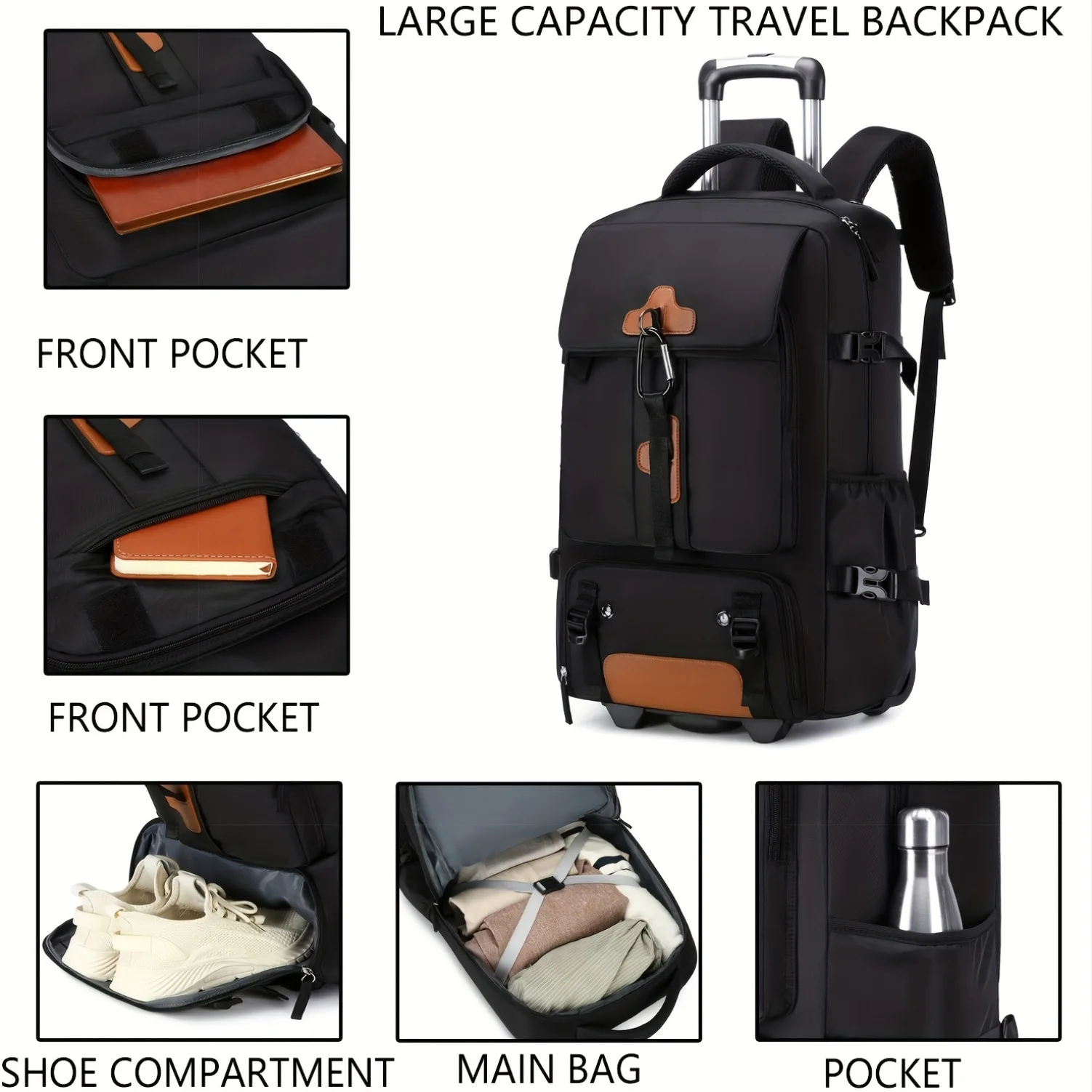 Rolling Backpack Large Capacity Travel Backpack with Wheels Carry On Luggage Backpack for Men Outdoor Trolley Travel Backpack view 4