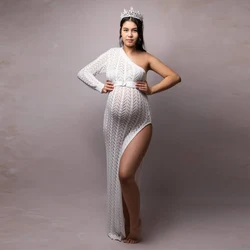 Maternity Photography Dress Sexy High Slit Knitted Dress One Shoulder Long Skirt Photo Shoot Photography Dress For Women