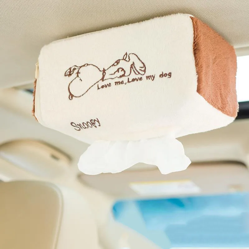 Snoopy Car Tissue Box Large Cartoon Plush Enhanced Magnetic Attraction Kawaii Car Drawer Creative Automotive Interior Products