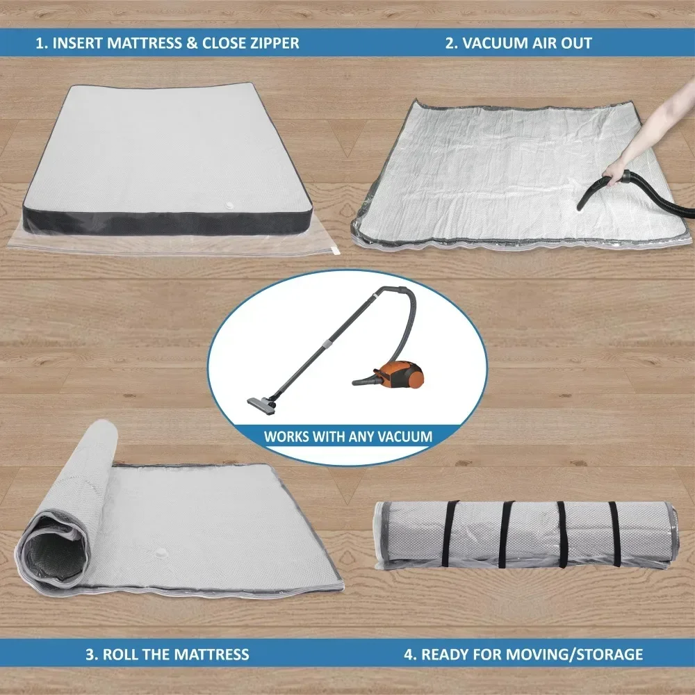 Storage Mattress Vacuum Storage Bag for Moving - Vacuum Seal Mattress Bag with Straps for Easy Moving, Shipping and Storing