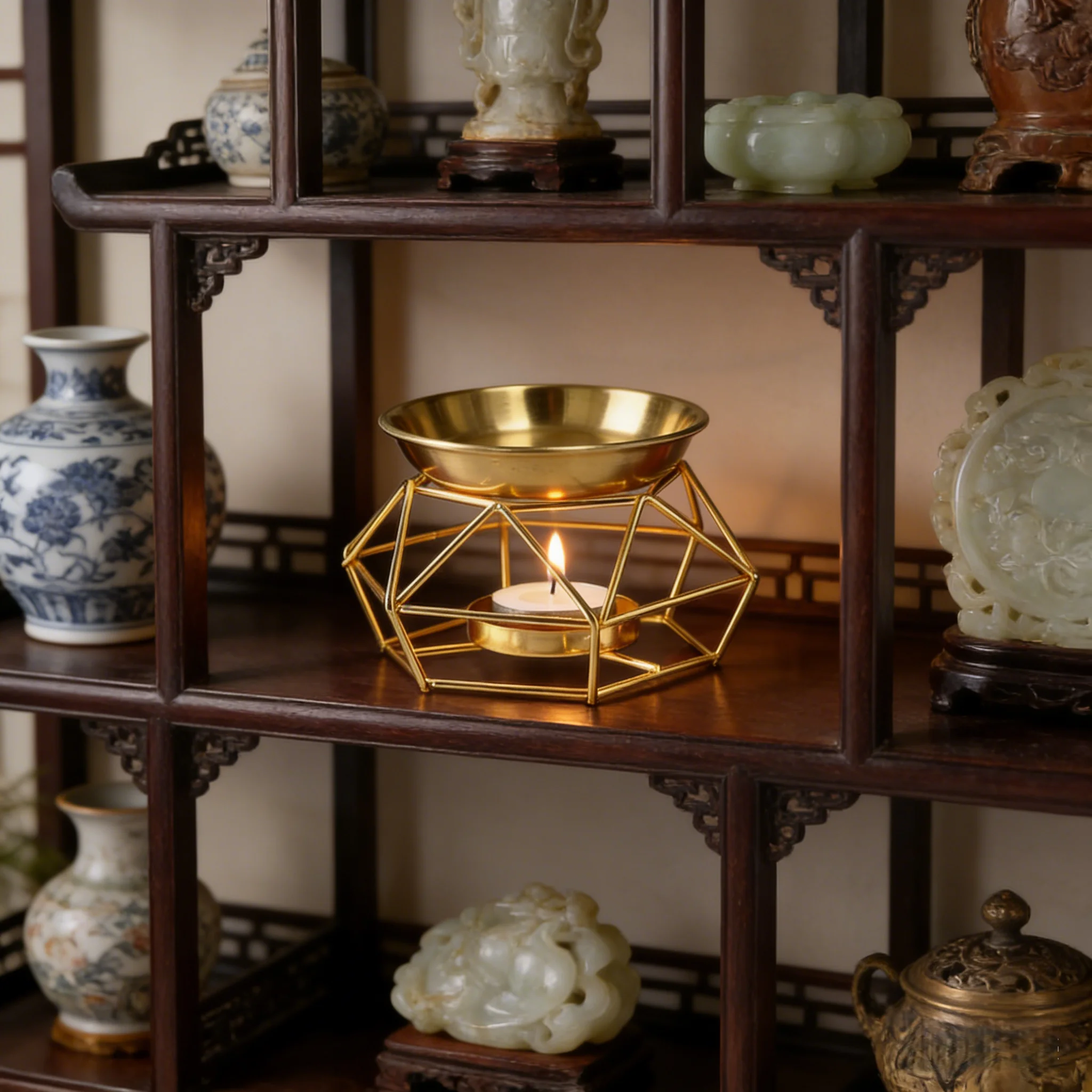 An Elegant Golden Stainless Steel Essential Oil Furnace, Metal Material, with a Detachable Bowl - a Multi-Functional Machine And
