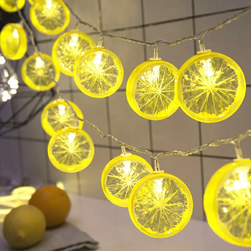 Fruit Lemon String Lights, 10 LED, 1.5m, Piscando, Guirlanda, Lâmpada de parede, Alimentado por pilhas, Interior, Iluminação Exterior, Luz Noturna