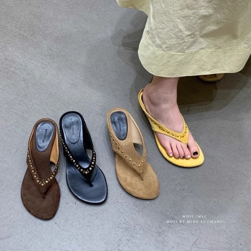 Women's New Studded Toe-Post Flip Flops, Comfortable and Stylish Wedge Sandals - view 6
