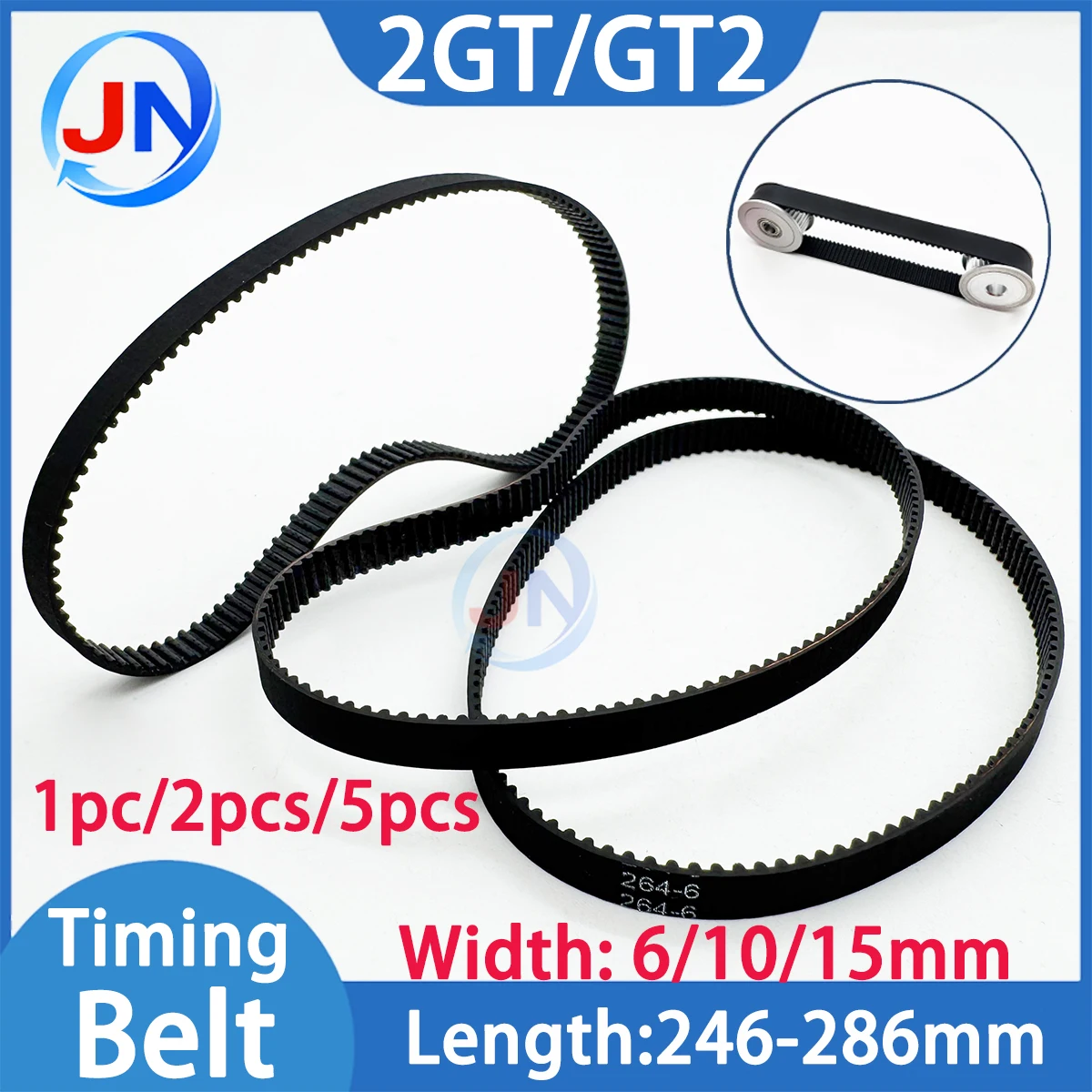 2GT Timing Synchronous Belt Length 264 266 268 270 272 274 276 278 280 282 286mm GT2 Width 6 10 15mm 2MGT Closed Loop Drive Belt