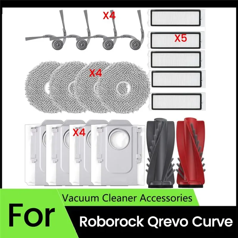 BAAJ-Replacement Parts For Roborock Qrevo Curve Robot Vacuum Attachments Main Brush Side Brush HEPA Filters Mop Cloth Dust Bags