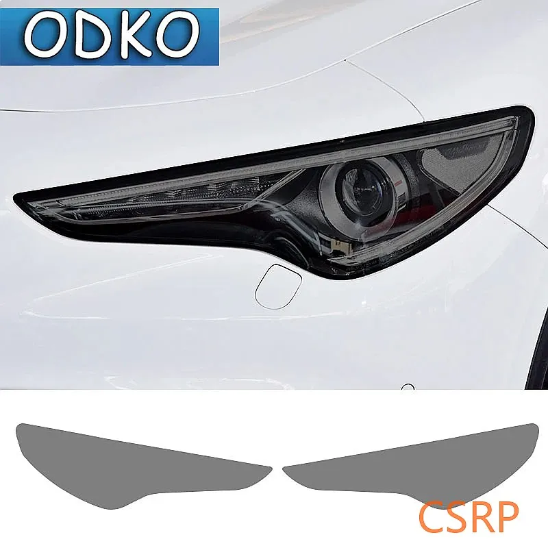 Car Headlight Protective Film Front Light Transparent Smoked Black TPU Sticker For Alfa Romeo Stelvio 949 2017-On 2020 2021 2022